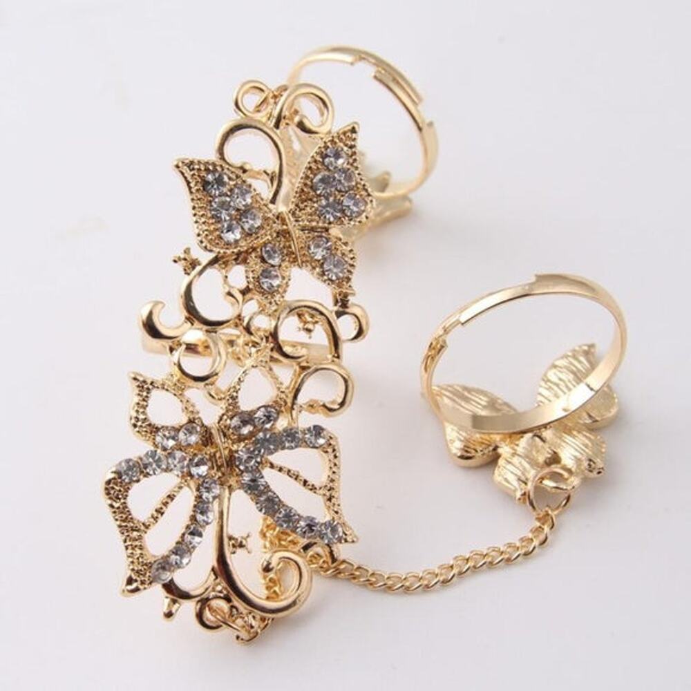 Gold Butterfly Rhinestone Hand Chain - Picture 5 of 6